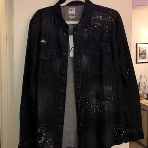 Brand New. Black Denim Zara Button Down